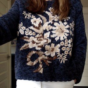 Vintage hand-knitted floral sweater